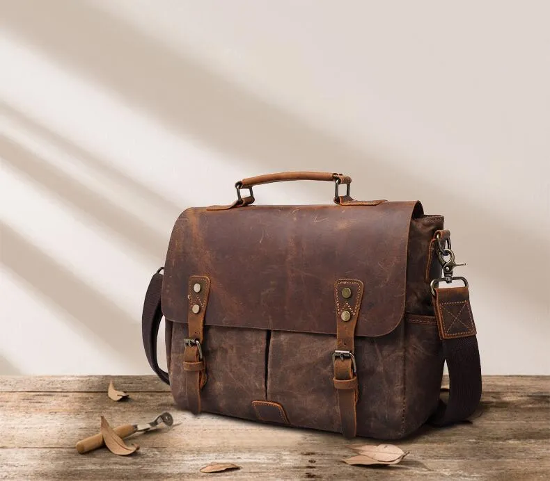 Mens Waxed Canvas Messenger Bag for Laptop