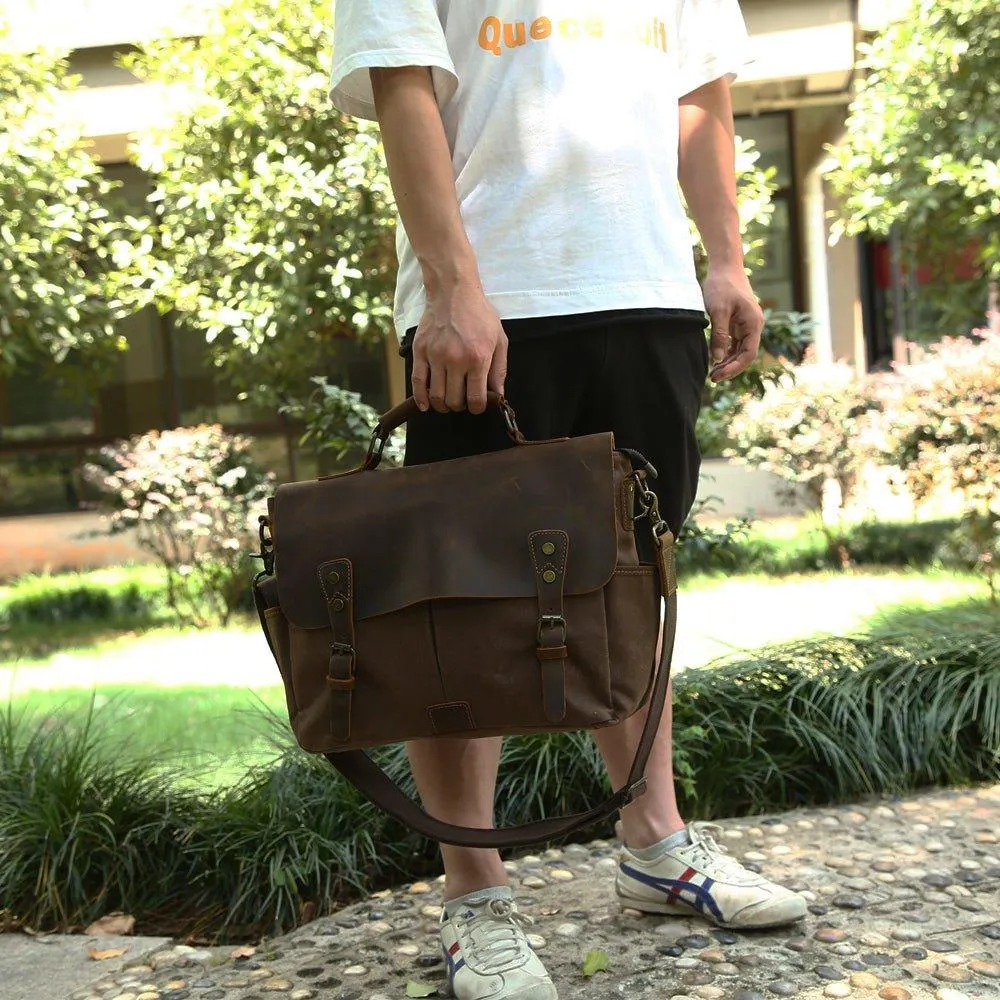 Mens Waxed Canvas Messenger Bag for Laptop