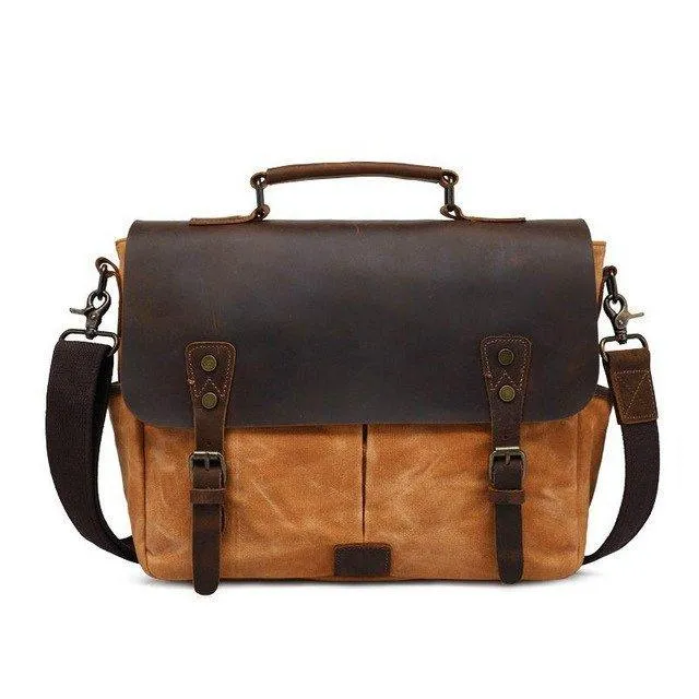 Mens Waxed Canvas Messenger Bag for Laptop