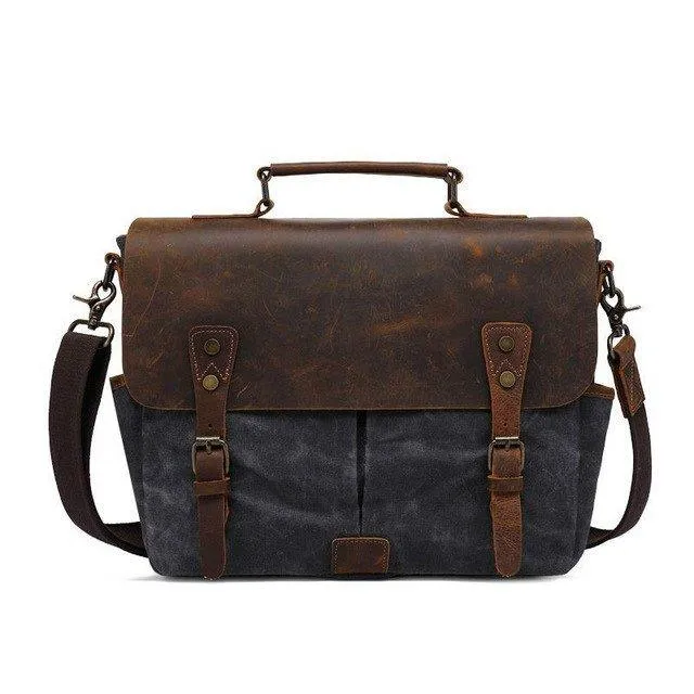 Mens Waxed Canvas Messenger Bag for Laptop