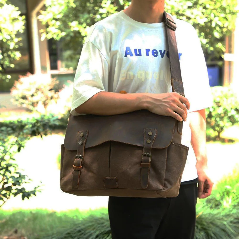 Mens Waxed Canvas Messenger Bag for Laptop