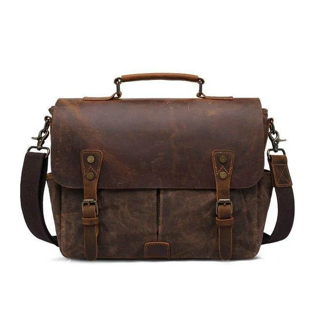 Mens Waxed Canvas Messenger Bag for Laptop