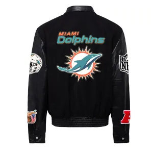 MIAMI DOLPHINS WOOL & LEATHER VARSITY JACKET Black/Black