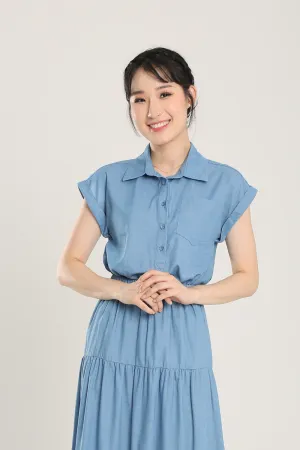 Morie Collar Blouse in Denim Blue