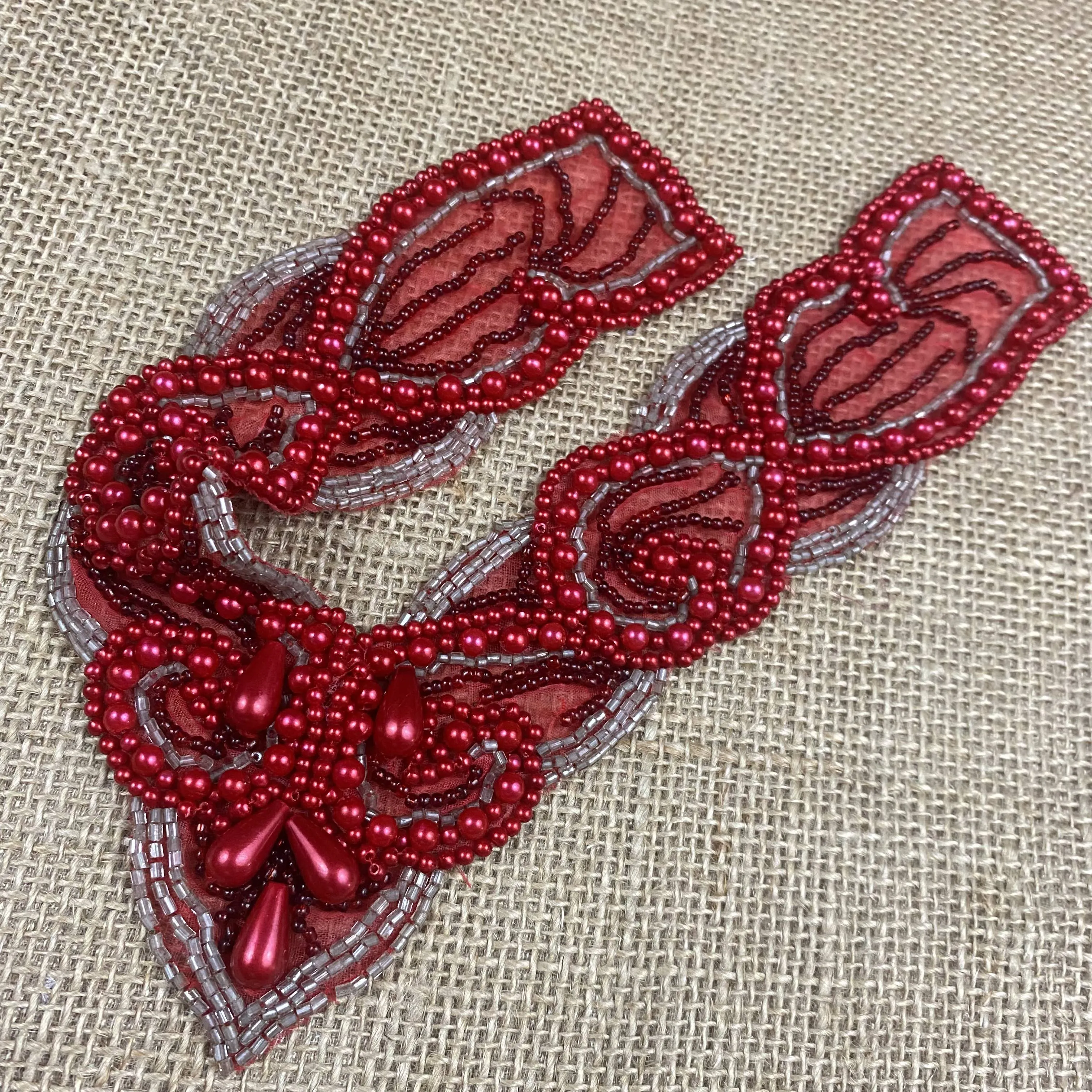 Neckpiece Applique V-Neck Yoke Piece Hand Beaded on Mesh Beautiful 10"x8"