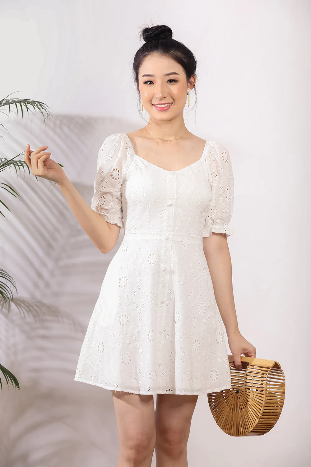 Nerice Eyelet Dress in White