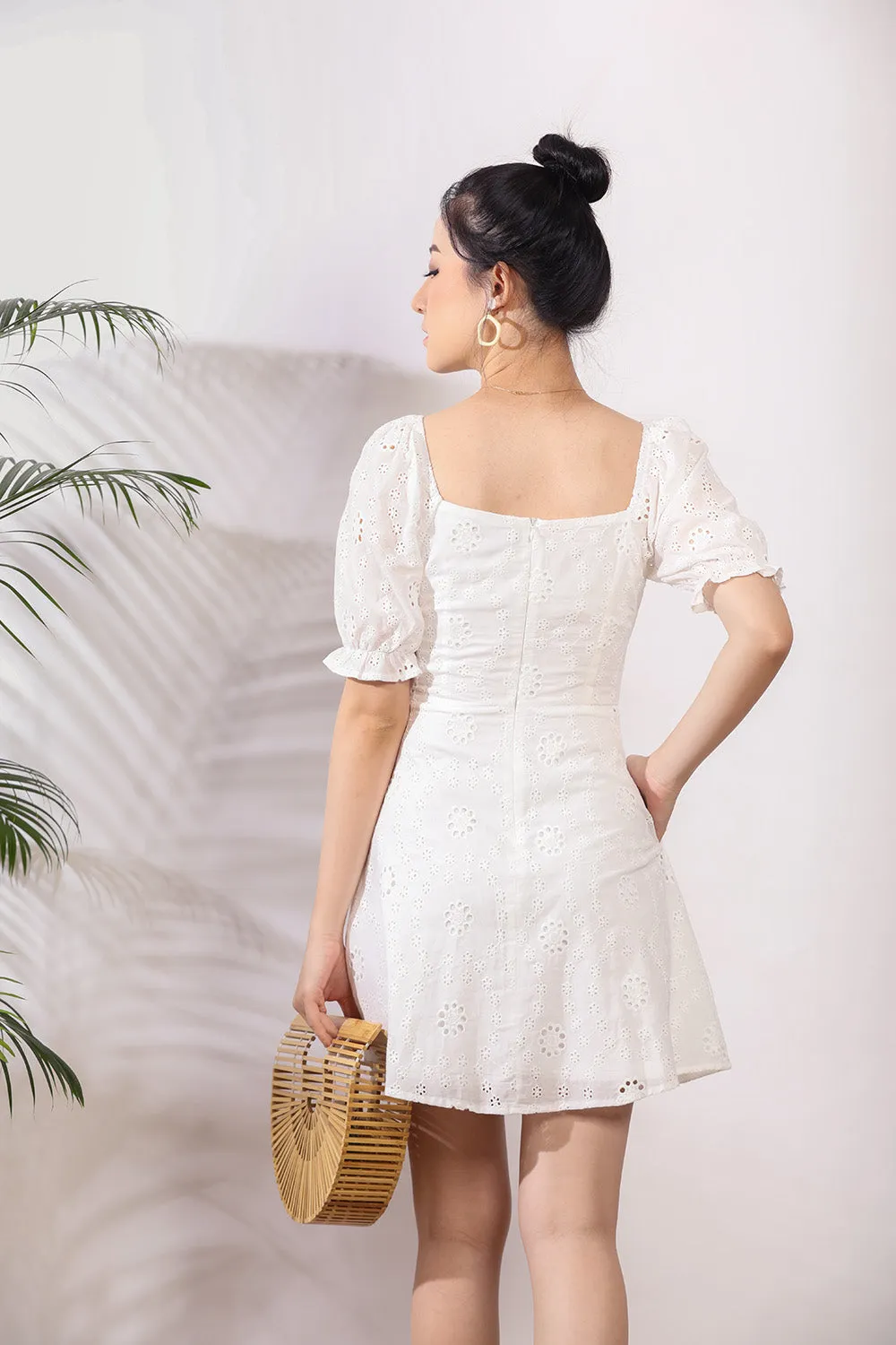 Nerice Eyelet Dress in White