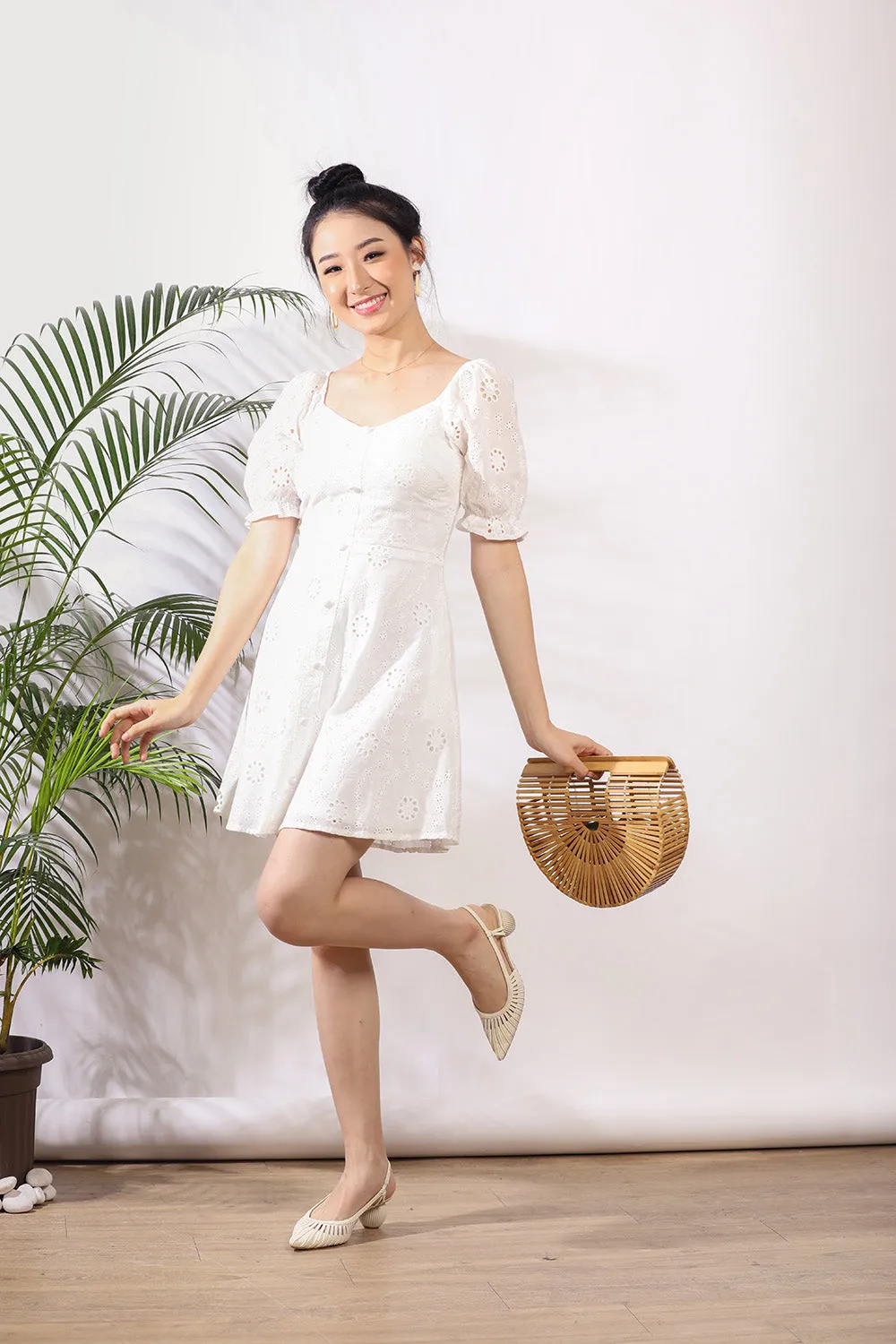 Nerice Eyelet Dress in White