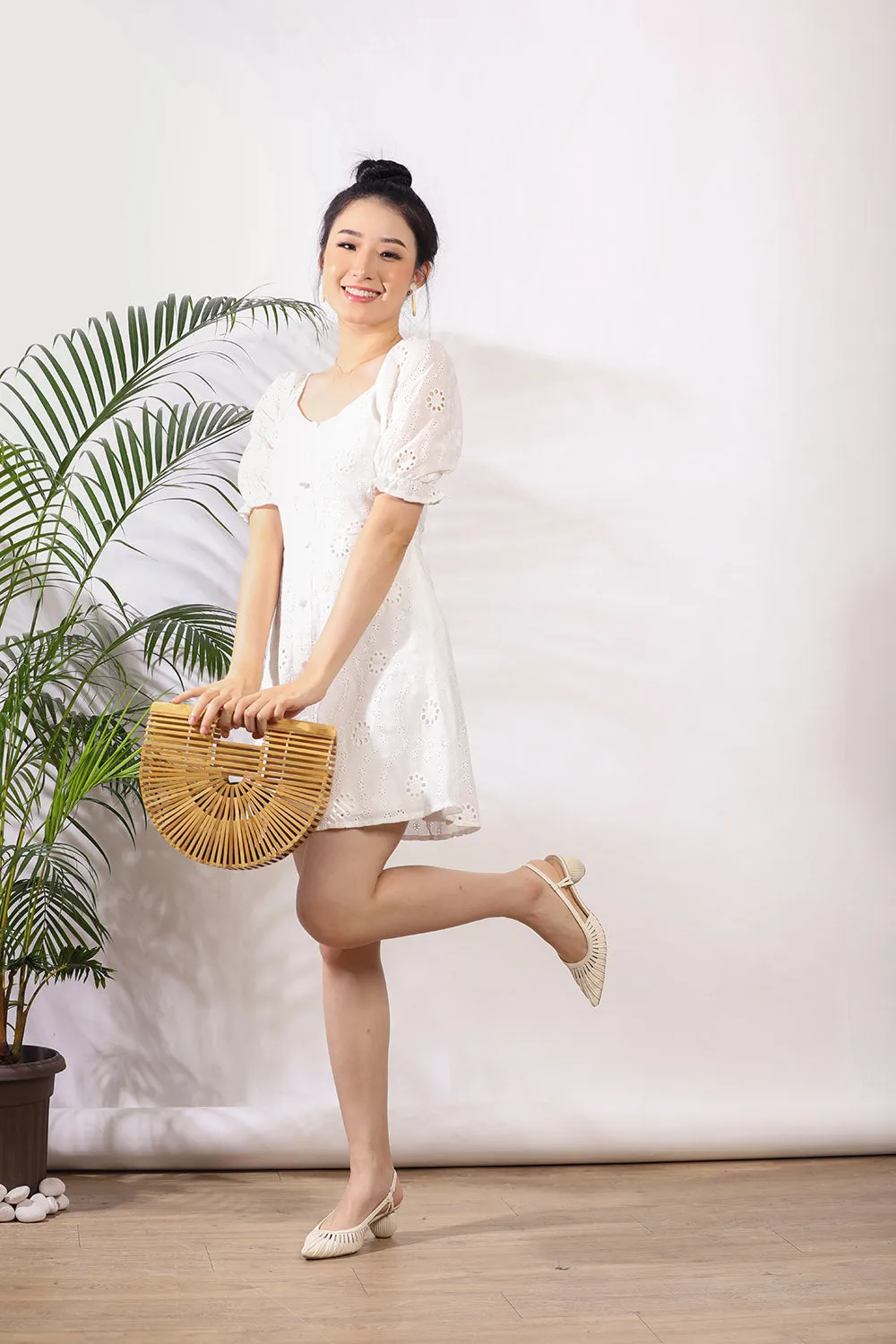 Nerice Eyelet Dress in White