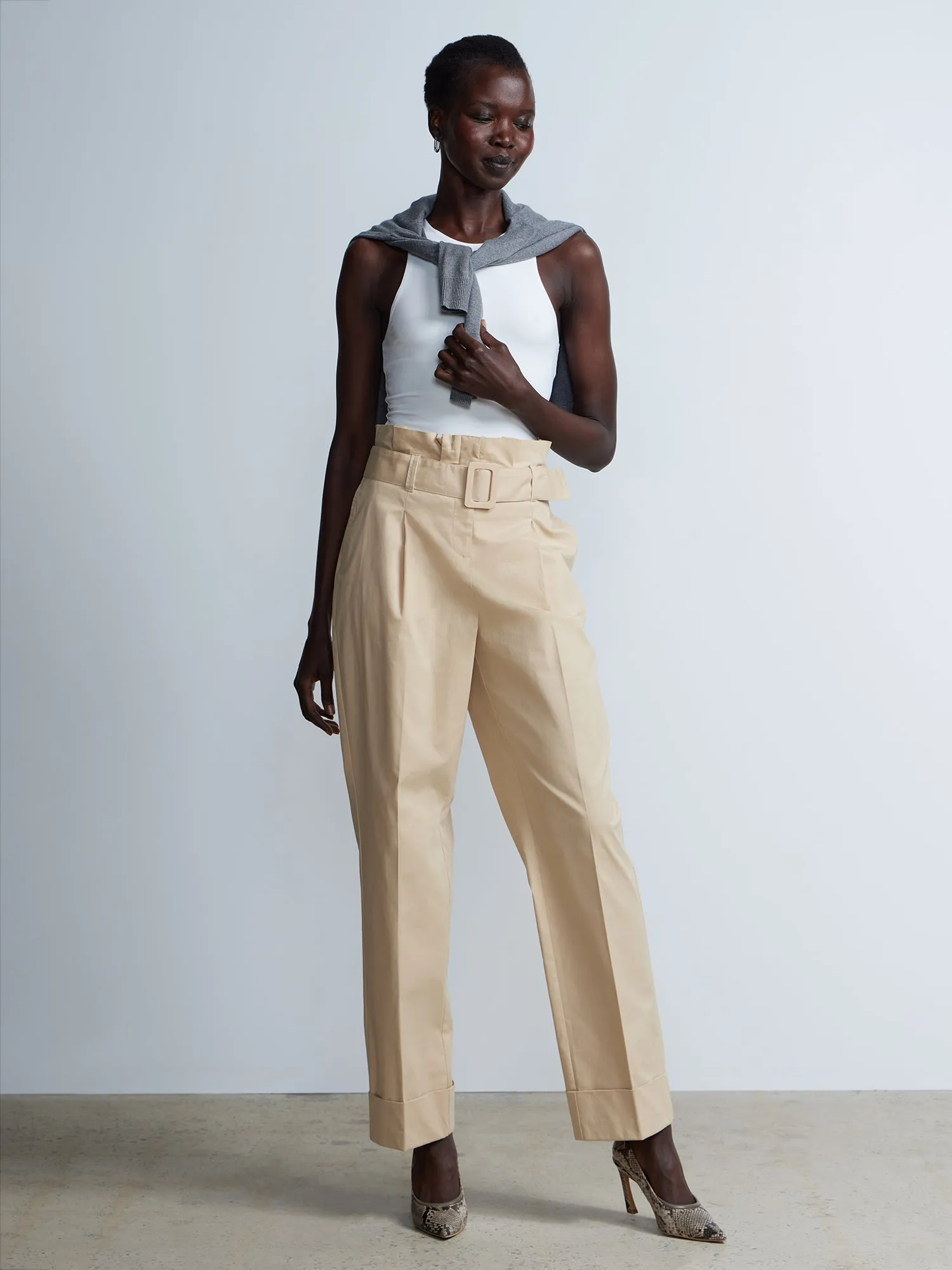 Paper-Bag Waist Relaxed Straight Leg Pants