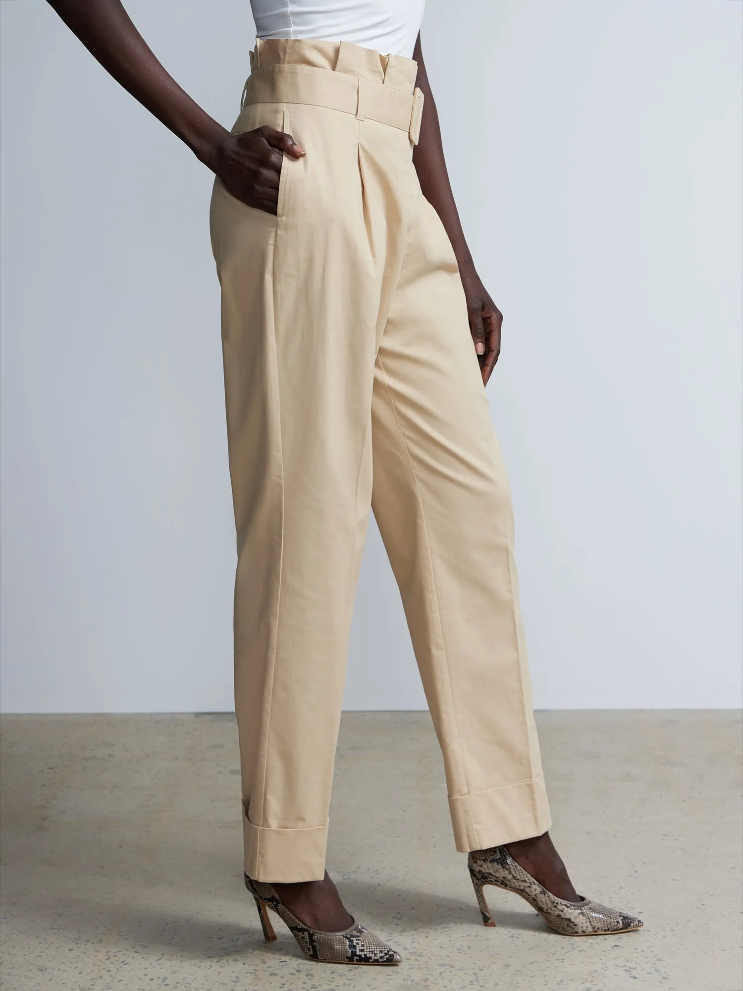 Paper-Bag Waist Relaxed Straight Leg Pants