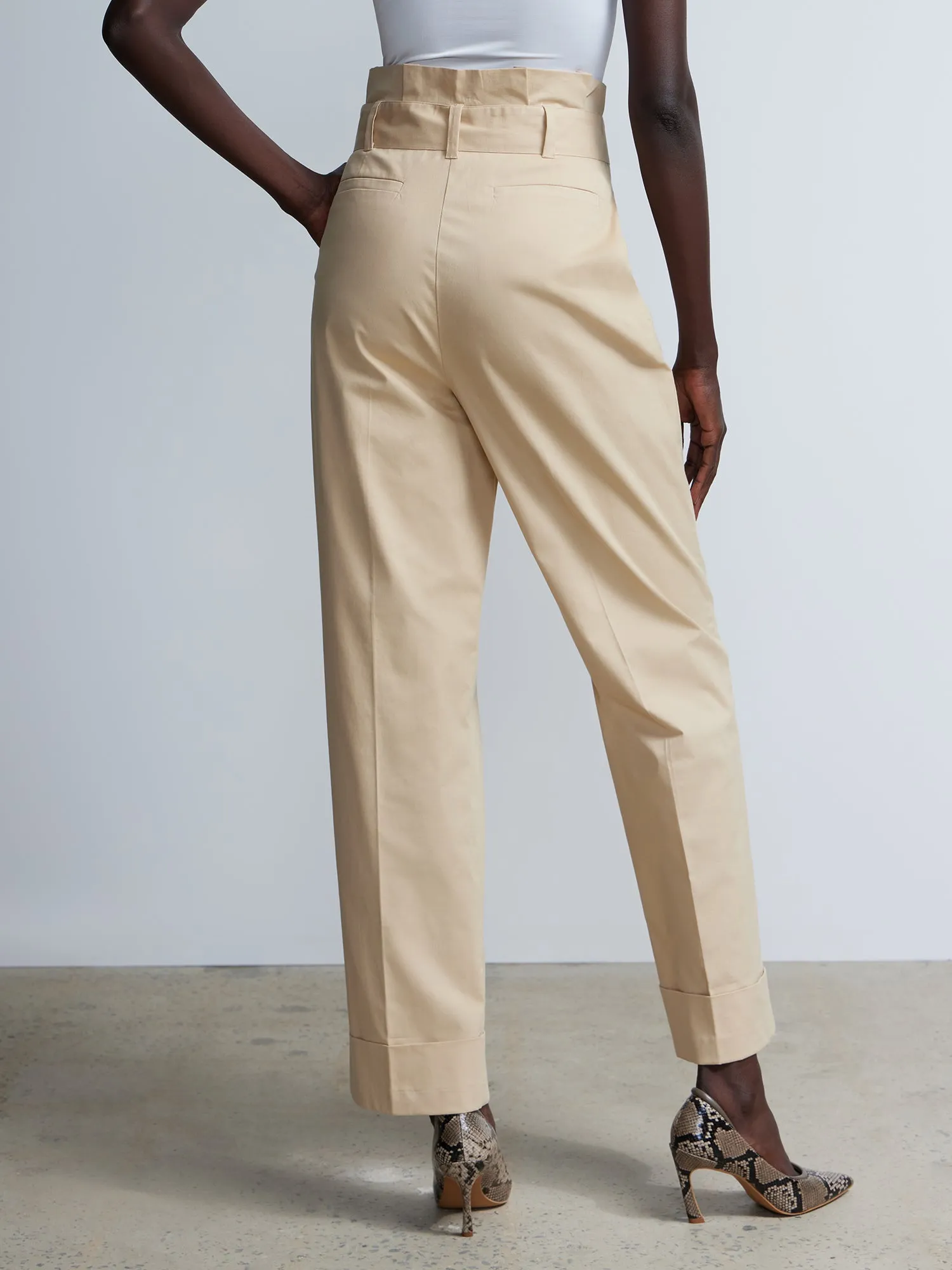 Paper-Bag Waist Relaxed Straight Leg Pants