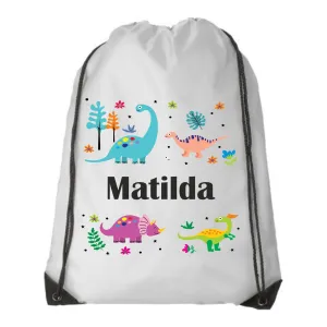 Personalised Dinosaur Kids Drawstring Bag - Swimming Bag - PE Bag - I Love Dinosaurs