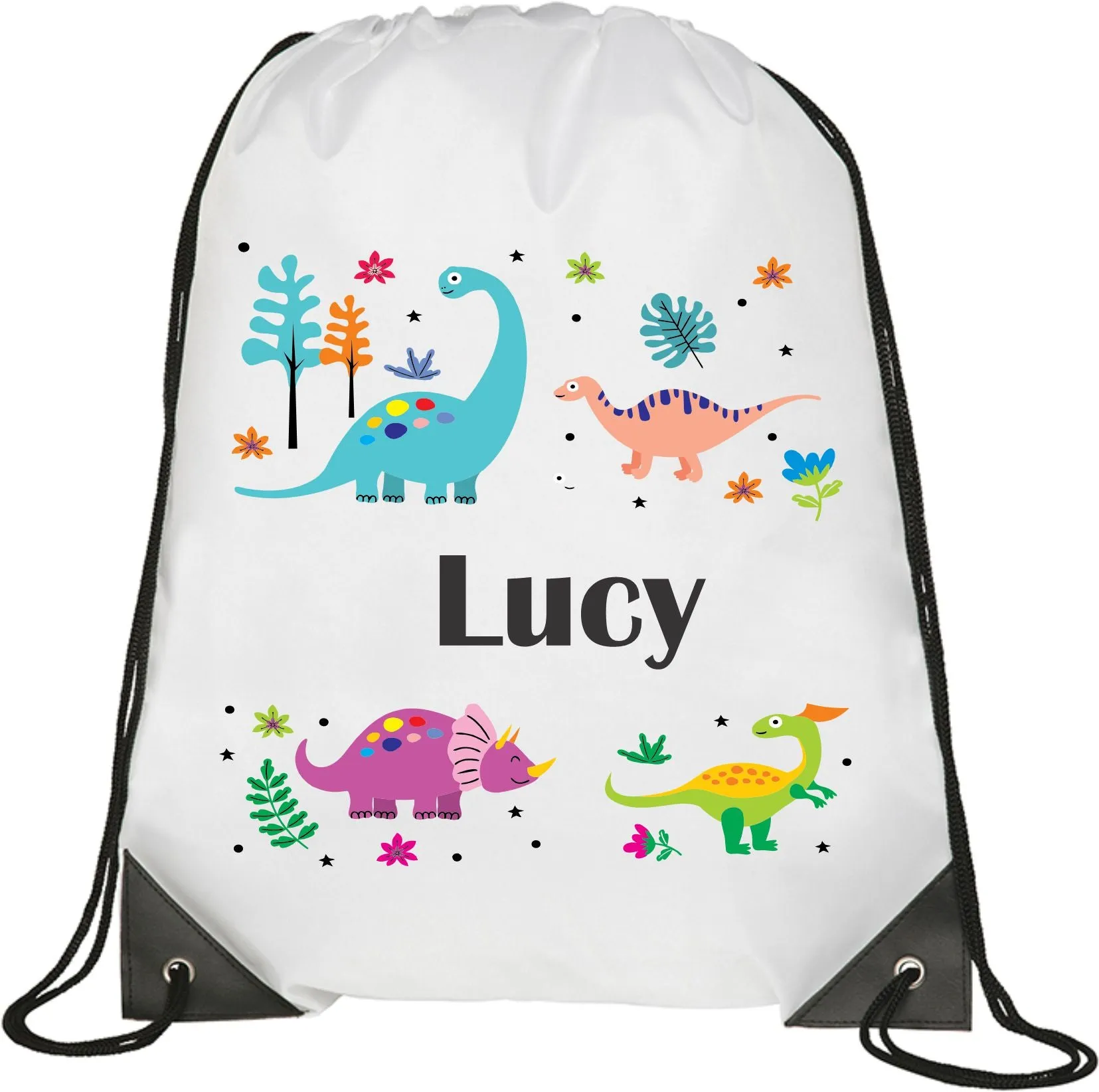 Personalised Dinosaur Kids Drawstring Bag - Swimming Bag - PE Bag - I Love Dinosaurs