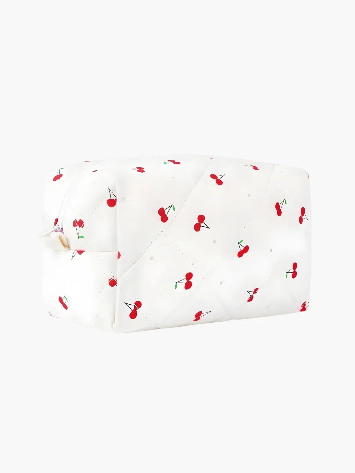 Quilted Cotton Cherry Print Cosmetic Bag