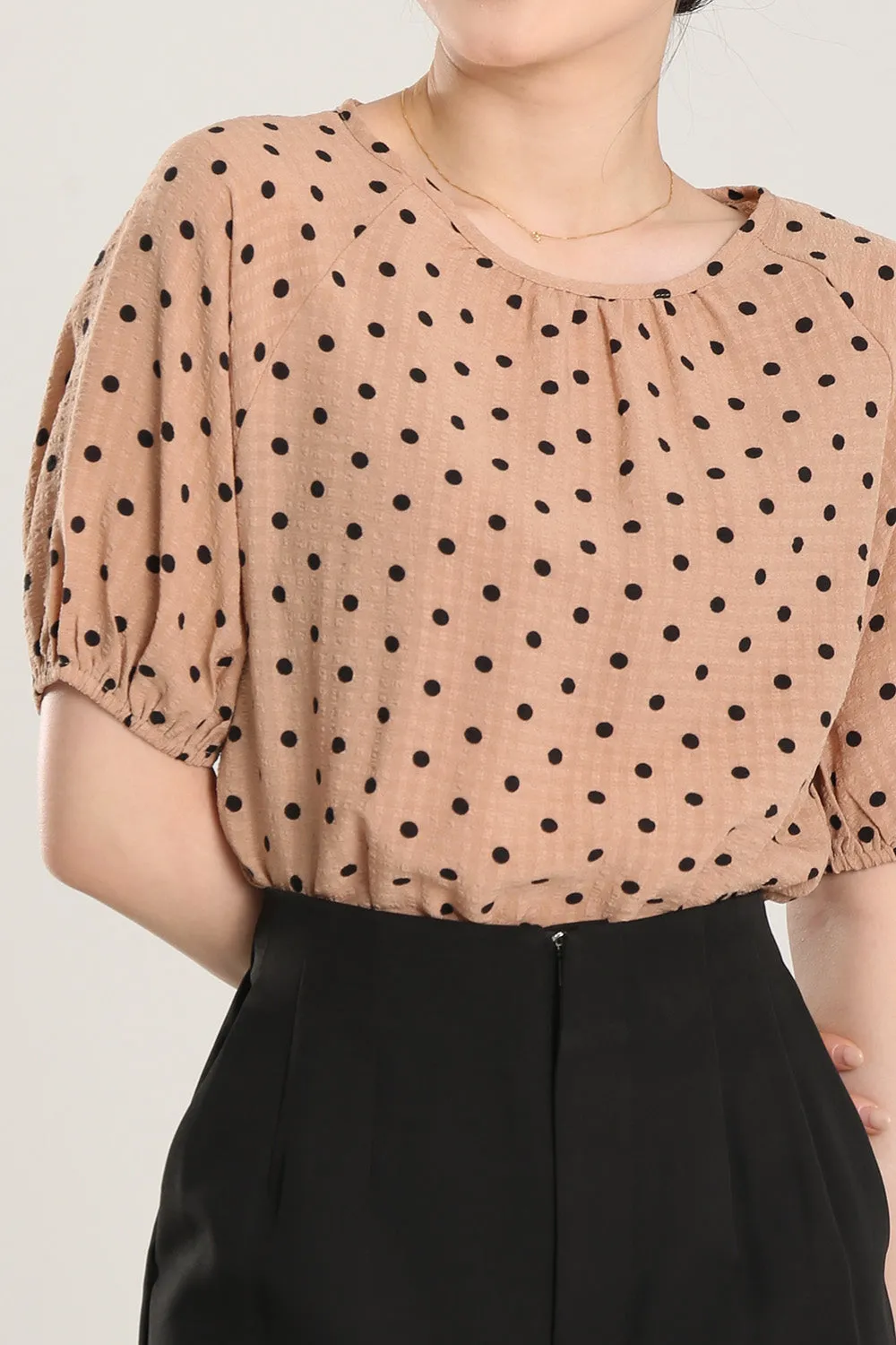 Rania Top in Tan Polka Dots