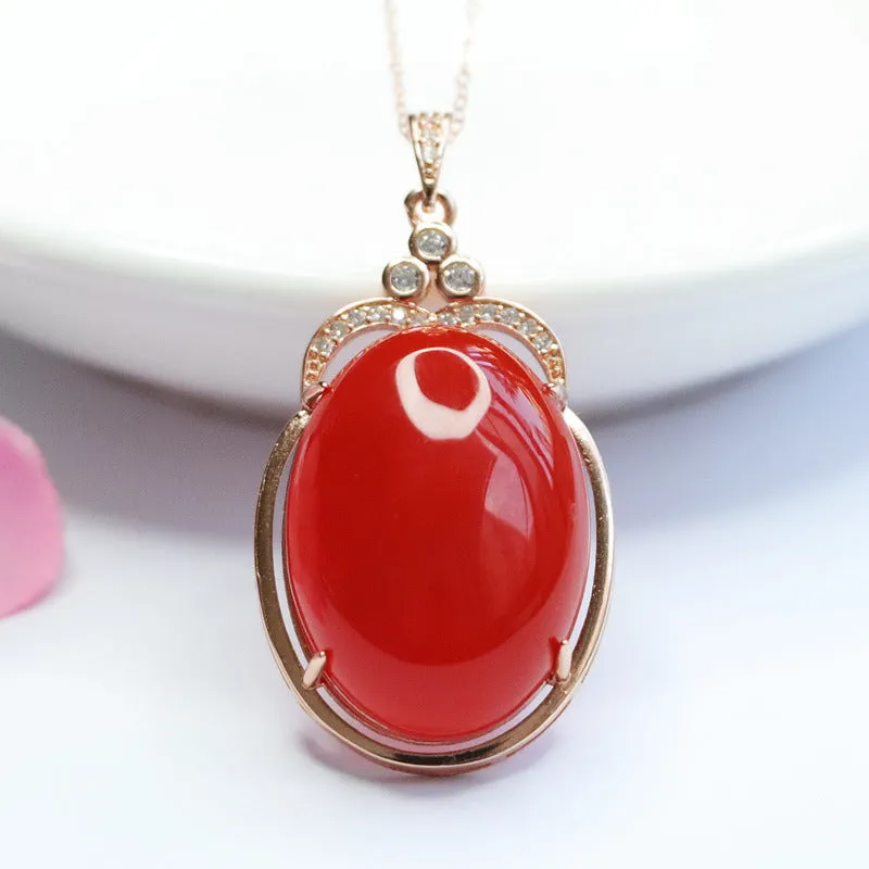 Rose Gold Necklace with Natural Oval Southern Red Agate Pendant