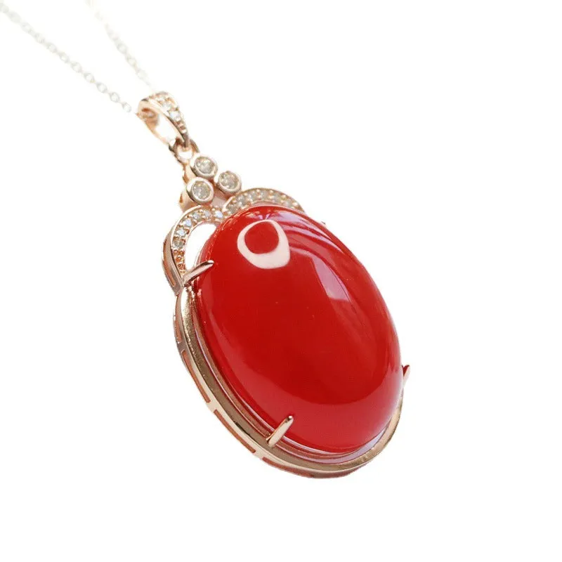 Rose Gold Necklace with Natural Oval Southern Red Agate Pendant