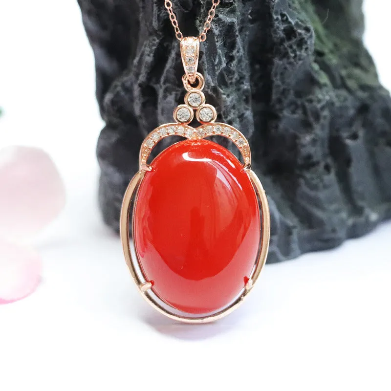 Rose Gold Necklace with Natural Oval Southern Red Agate Pendant