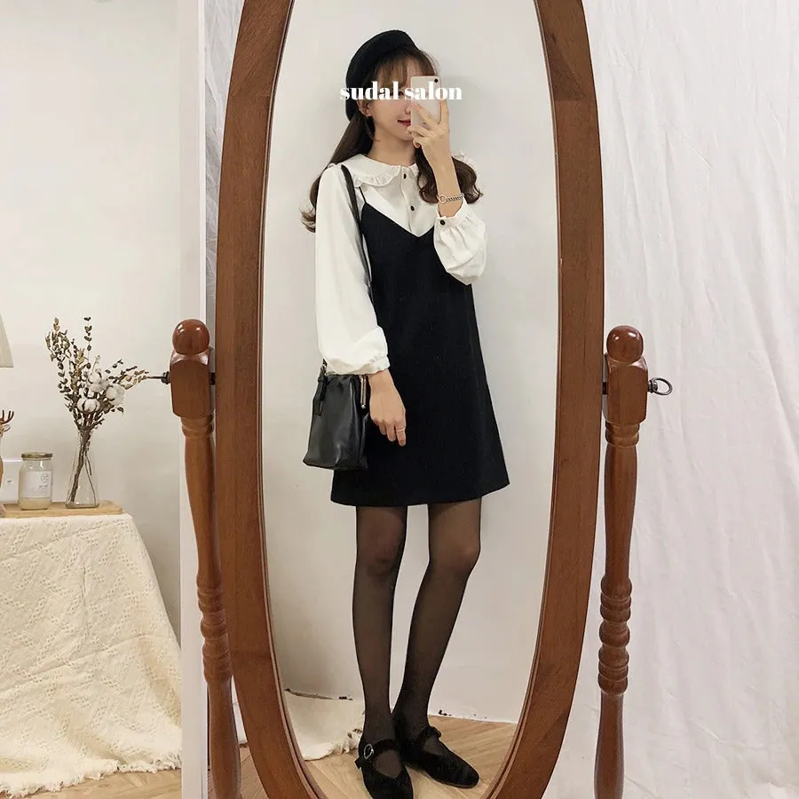 S-2XL Spring Casual Patchwork Cotton Collar Loose Long Sleeve Long Shirt Dress