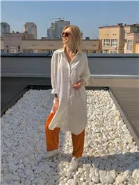 S-2XL Spring Casual Patchwork Cotton Collar Loose Long Sleeve Long Shirt Dress