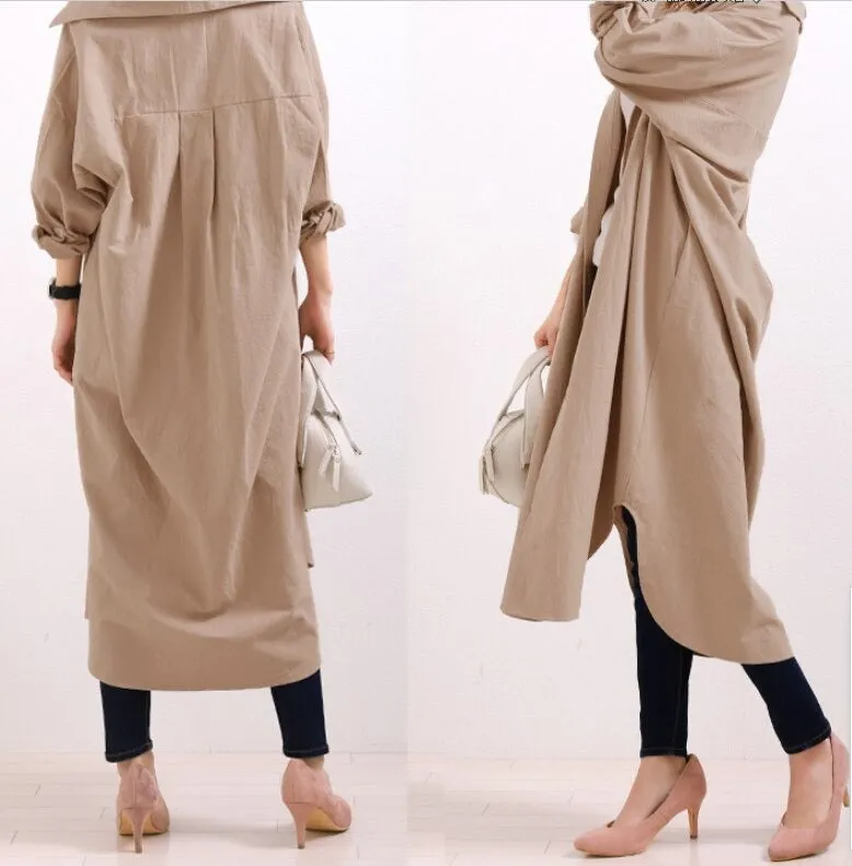 S-2XL Spring Casual Patchwork Cotton Collar Loose Long Sleeve Long Shirt Dress