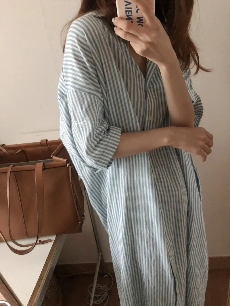 S-2XL Spring Casual Patchwork Cotton Collar Loose Long Sleeve Long Shirt Dress