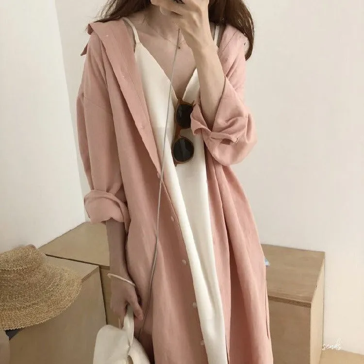 S-2XL Spring Casual Patchwork Cotton Collar Loose Long Sleeve Long Shirt Dress