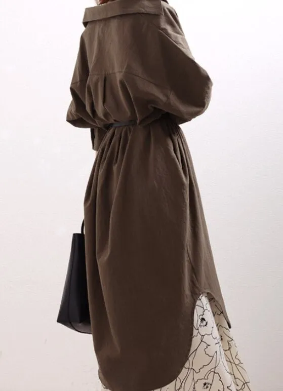 S-2XL Spring Casual Patchwork Cotton Collar Loose Long Sleeve Long Shirt Dress