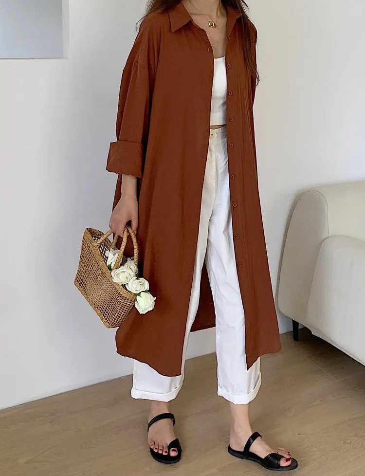 S-2XL Spring Casual Patchwork Cotton Collar Loose Long Sleeve Long Shirt Dress