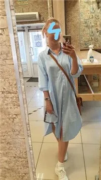 S-2XL Spring Casual Patchwork Cotton Collar Loose Long Sleeve Long Shirt Dress