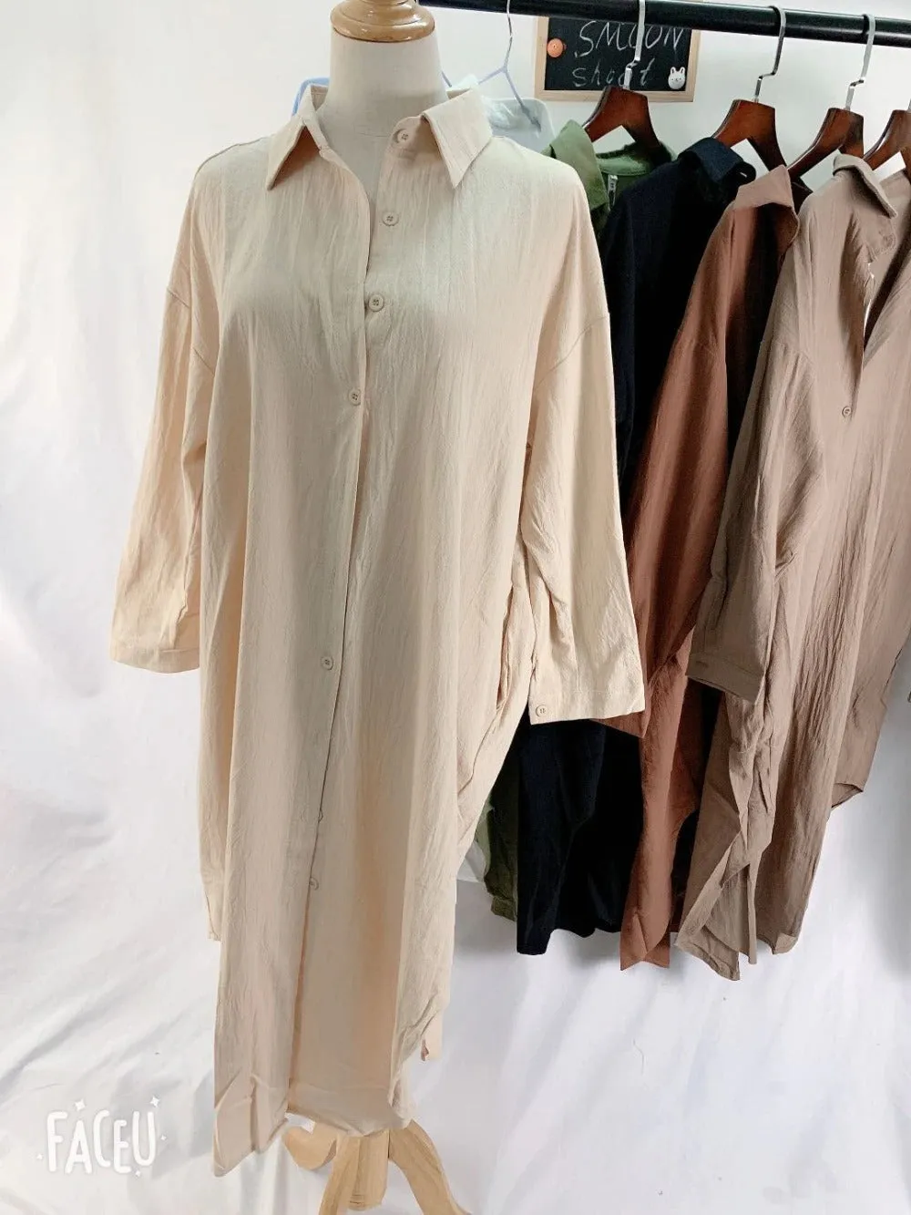 S-2XL Spring Casual Patchwork Cotton Collar Loose Long Sleeve Long Shirt Dress