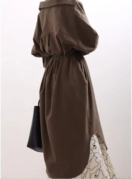 S-2XL Spring Casual Patchwork Cotton Collar Loose Long Sleeve Long Shirt Dress