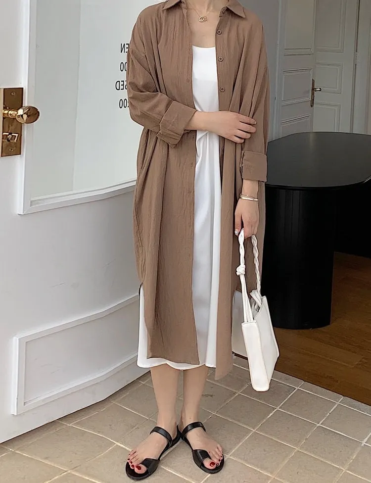 S-2XL Spring Casual Patchwork Cotton Collar Loose Long Sleeve Long Shirt Dress