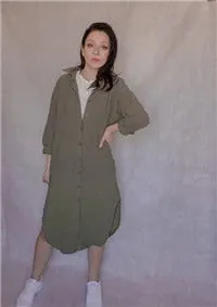 S-2XL Spring Casual Patchwork Cotton Collar Loose Long Sleeve Long Shirt Dress