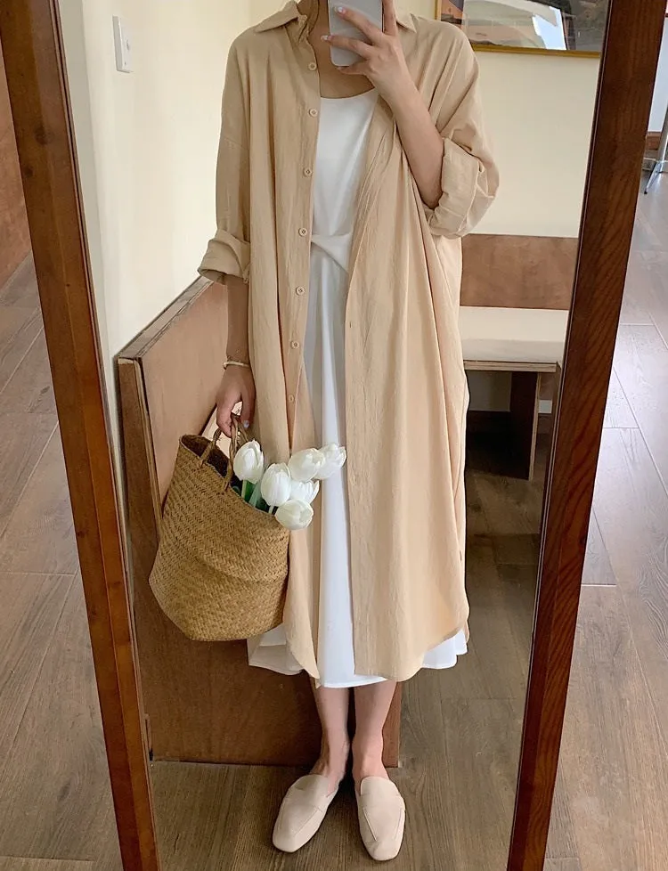 S-2XL Spring Casual Patchwork Cotton Collar Loose Long Sleeve Long Shirt Dress