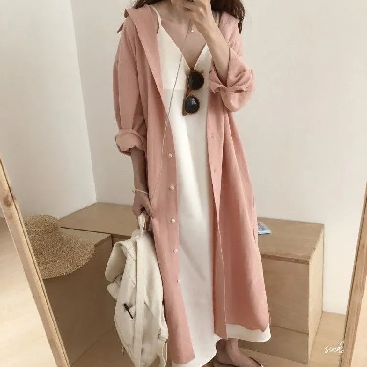 S-2XL Spring Casual Patchwork Cotton Collar Loose Long Sleeve Long Shirt Dress