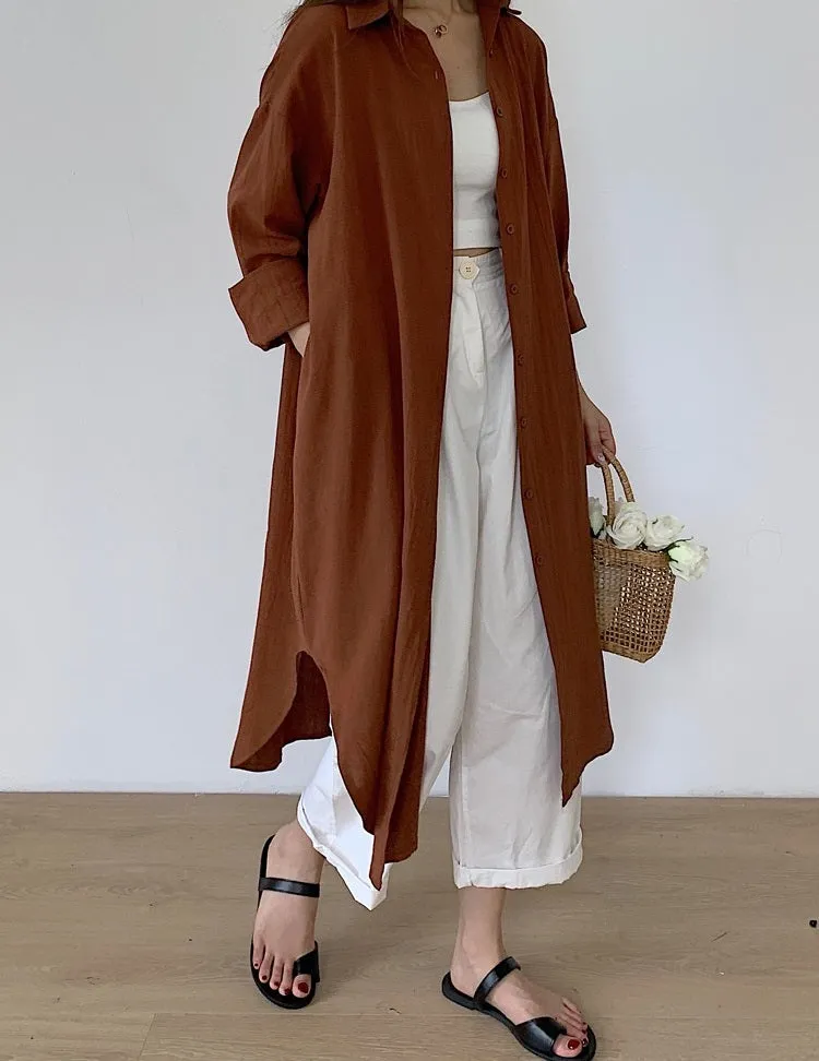 S-2XL Spring Casual Patchwork Cotton Collar Loose Long Sleeve Long Shirt Dress