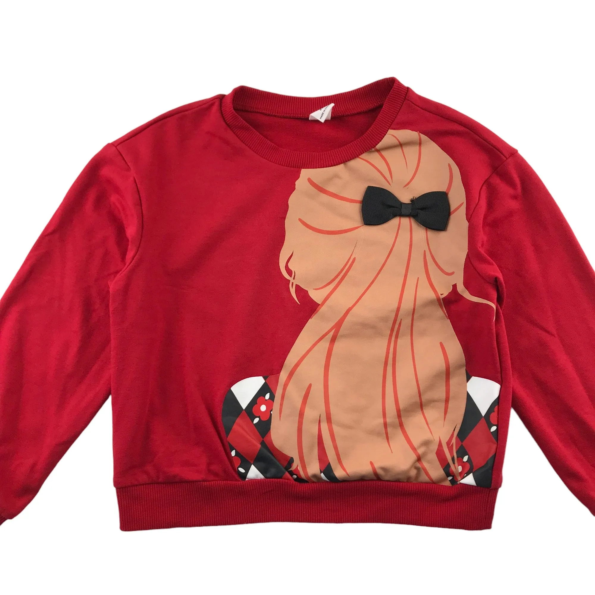 Shein sweater 6 years red girls pony tail with bowtie