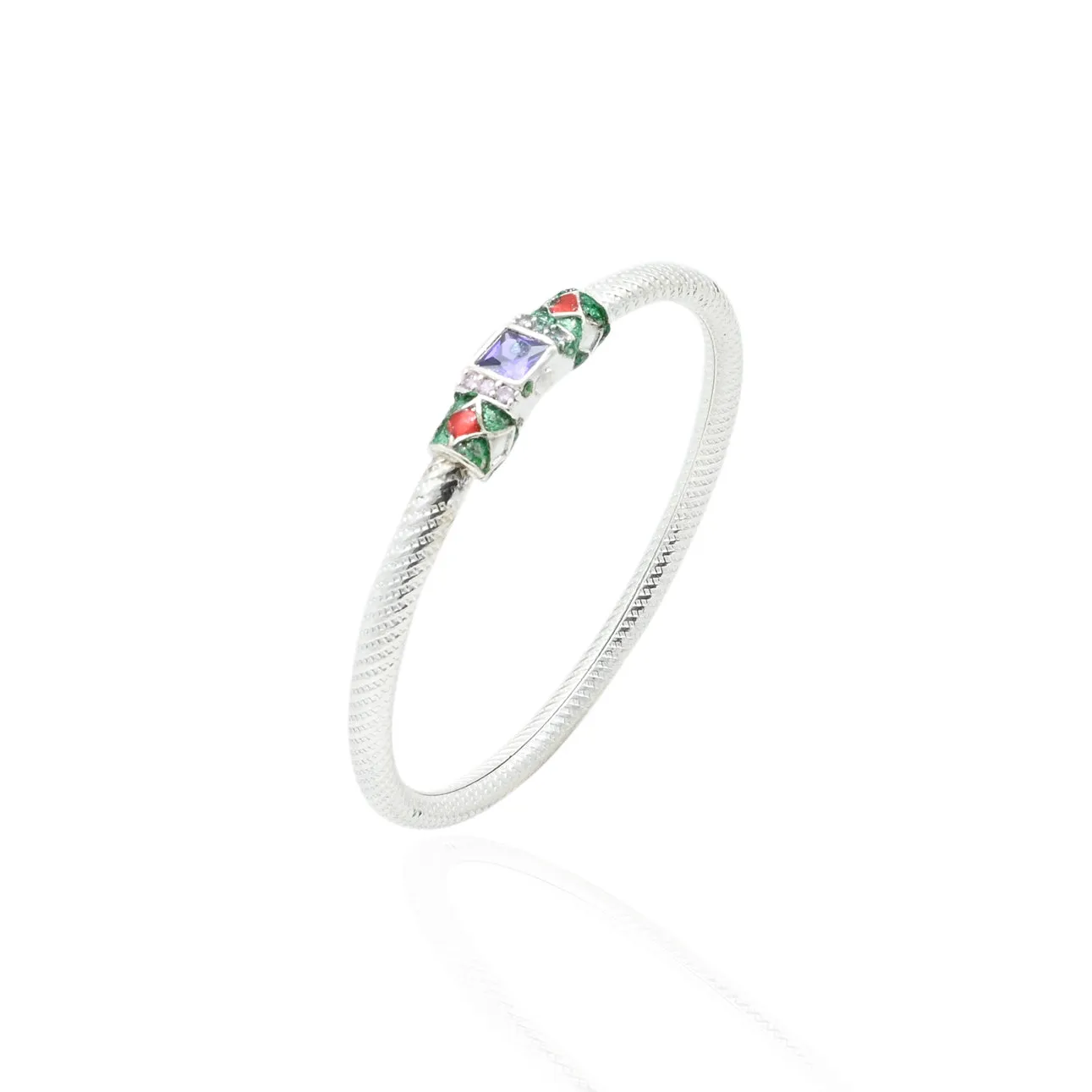 Silver Gorgeous Center Colorful Design Bangles