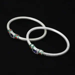 Silver Gorgeous Center Colorful Design Bangles