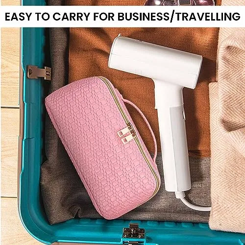 SLUKULU Large Travel Makeup Bag with Multiple Compartments, Waterproof and Easy to Clean. Cute Square Ladies Cosmetics Pouch with Carry Handle for Easy Carrying. (Pink)