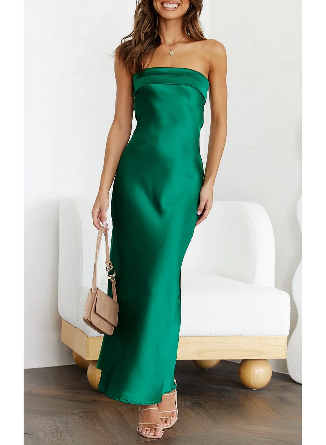 Solid Color Backless Satin Sexy Tube Dress