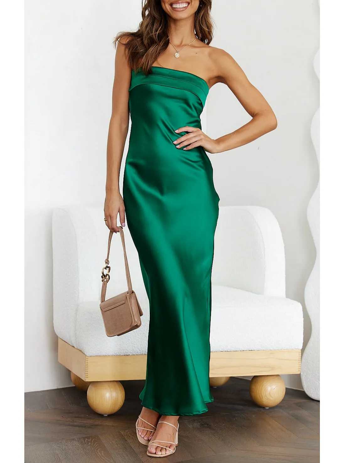 Solid Color Backless Satin Sexy Tube Dress