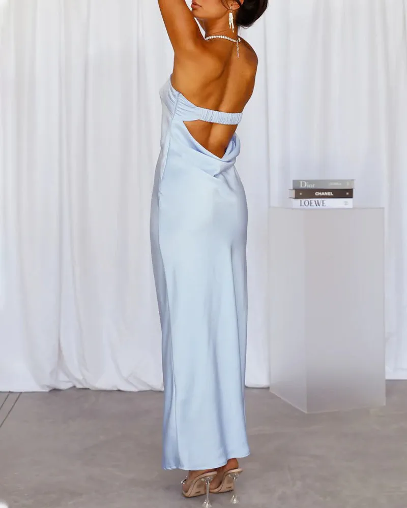 Solid Color Backless Satin Sexy Tube Dress