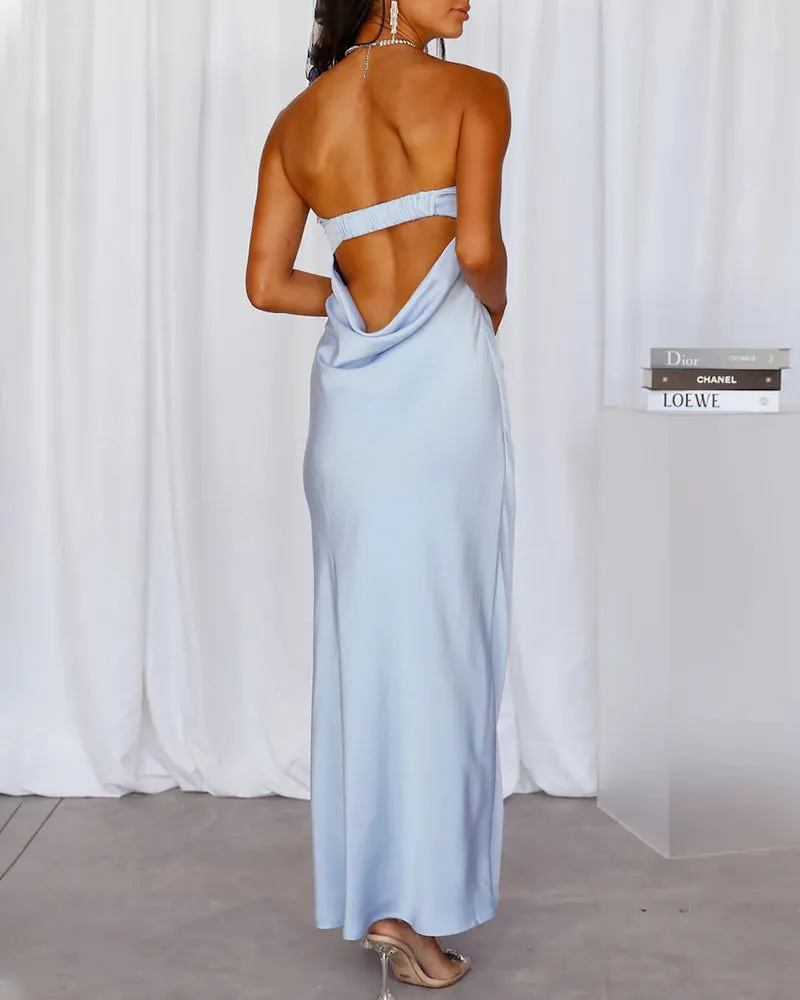 Solid Color Backless Satin Sexy Tube Dress