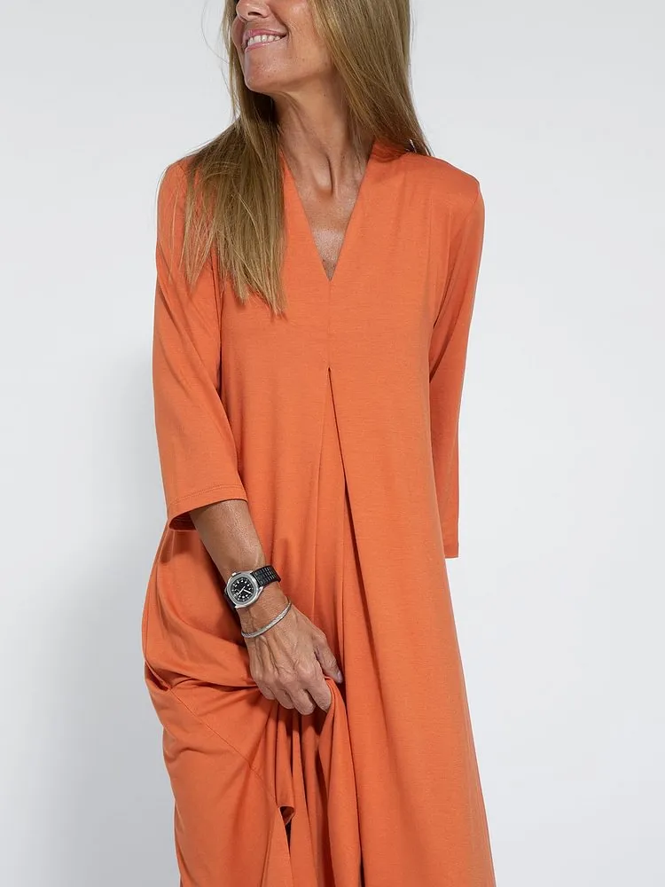 Solid Color V-Neck Comfy Dresses