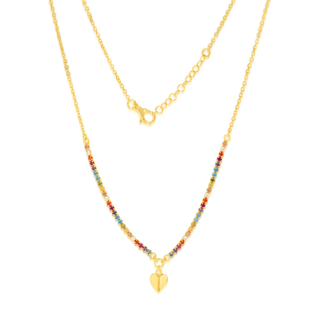 Sterling Silver Gold Plated Heart And Multicolour Beads 45cm Chain