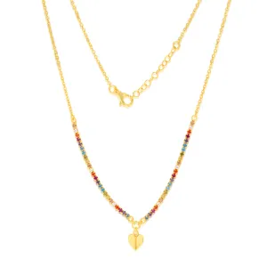 Sterling Silver Gold Plated Heart And Multicolour Beads 45cm Chain