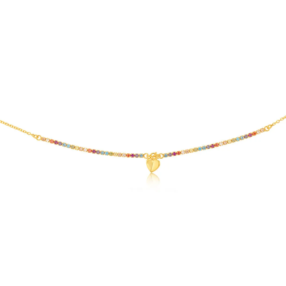 Sterling Silver Gold Plated Heart And Multicolour Beads 45cm Chain